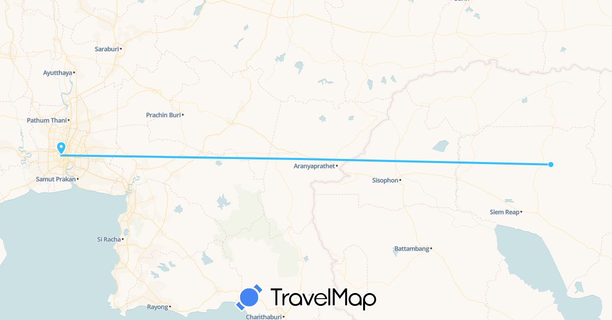 TravelMap itinerary: driving, boat in Cambodia, Thailand (Asia)